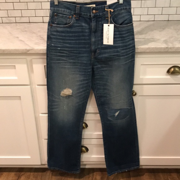 New Rivet & Thread Jeans Womens 27 Selvedge Lasso Wide Leg Distressed Stretch - Picture 1 of 11